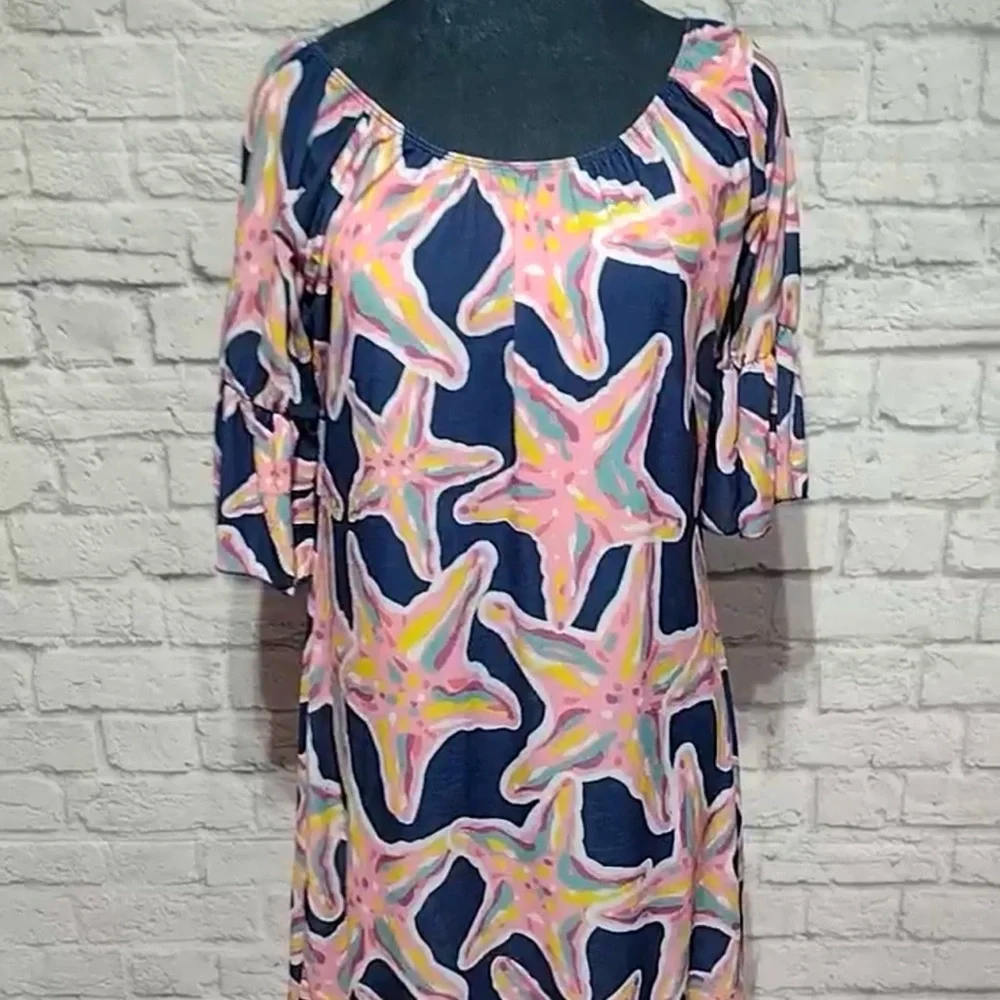 Simply Southern Navy Blue Dress with Pink Starfish Print - Picture 9 of 9